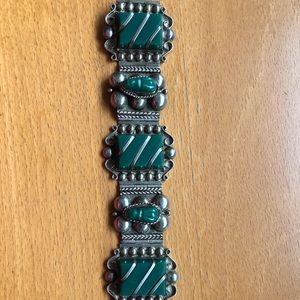 TAXCO vintage silver with malachite silver overlay